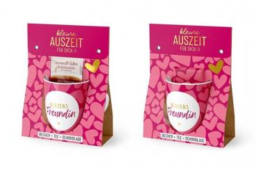 Geschenkset: Kleine Auszeit für dich "Herzensfreundin", Tasse, Tee, Schokolade